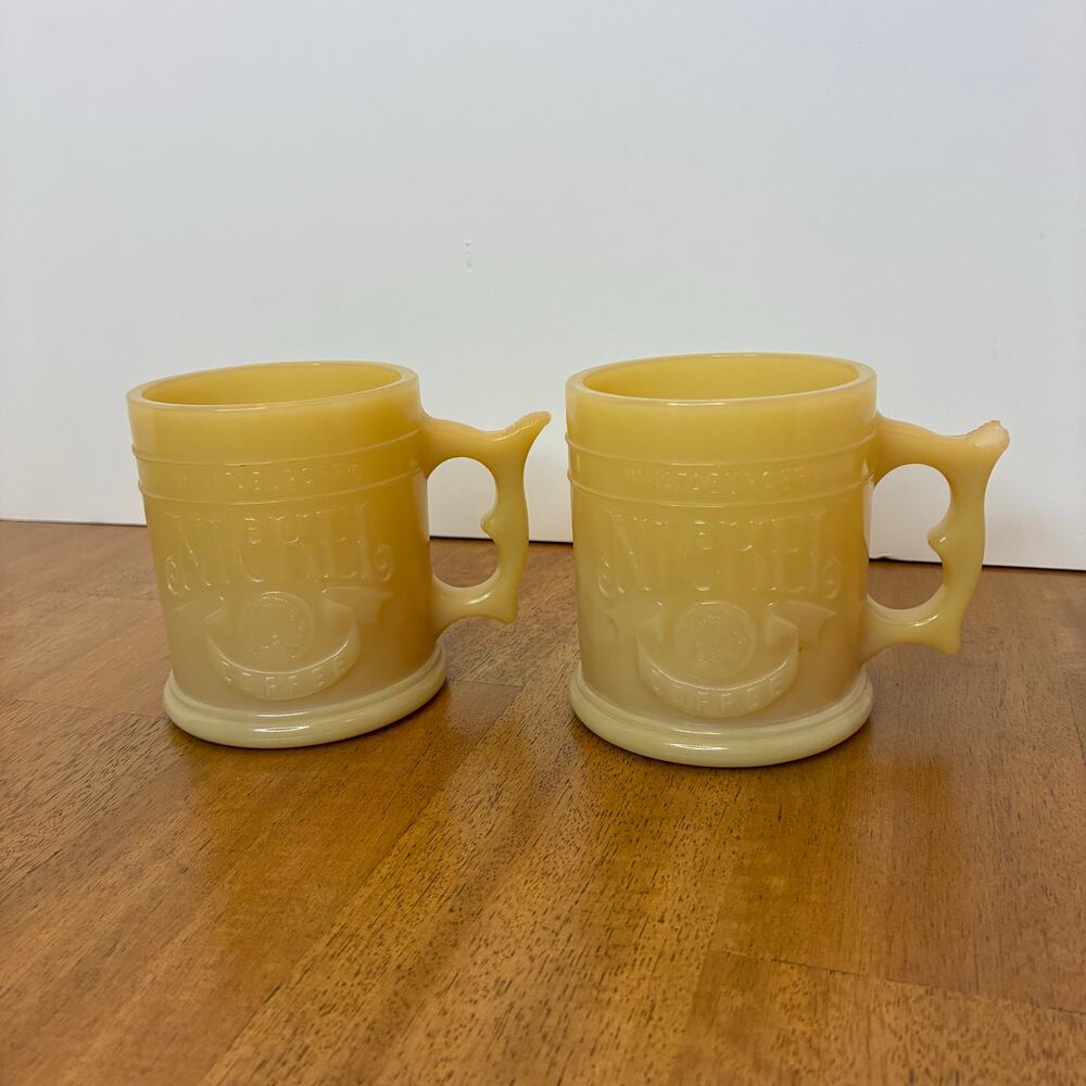 Vtg 1980s Whataburger Buffalo Indian Nickel Coffee Mugs Lot Of 2 Butterscotch